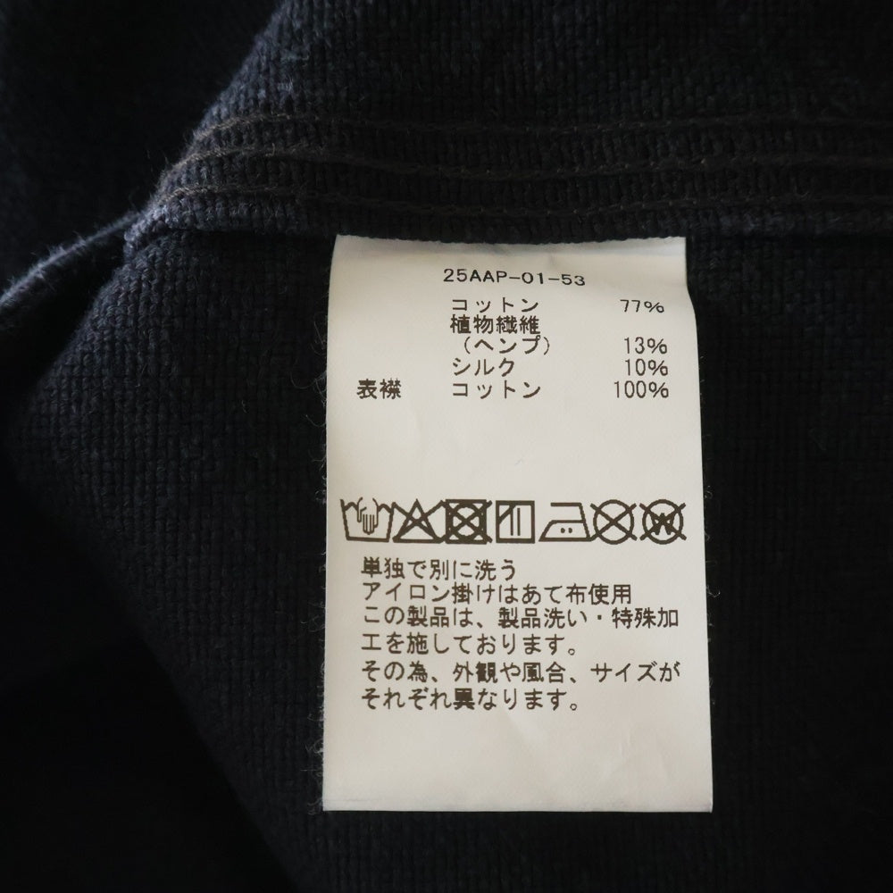 A.PRESSE(アプレッセ) 25AW SILK HEMP COVERALL JACKET ヴィンテージ シルクヘンプ 襟コーディロイ カバーオール ジャケット ブラック 25AAP-01-53