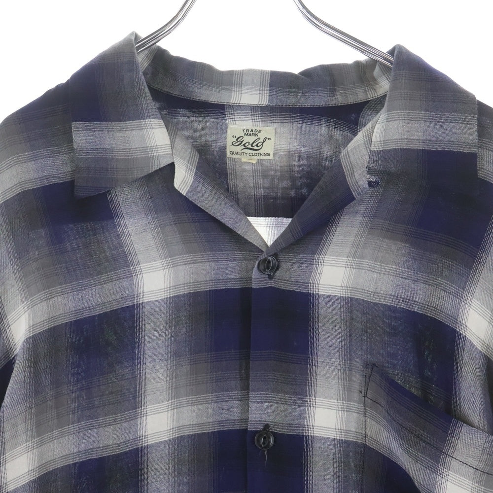 GOLD(ゴールド) RAYON CHECK OPEN SHIRT レーヨン オンブレチェック 長袖オープンカラーシャツ ブルー GL29344