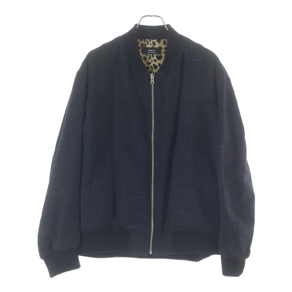 ensou.(エンソウ) 23SS RIVERSIBLE BOMBER JACKET レオパード ウールリネンカスリ リバーシブル ボンバージャケット ブルゾン ブラック/ブラウン