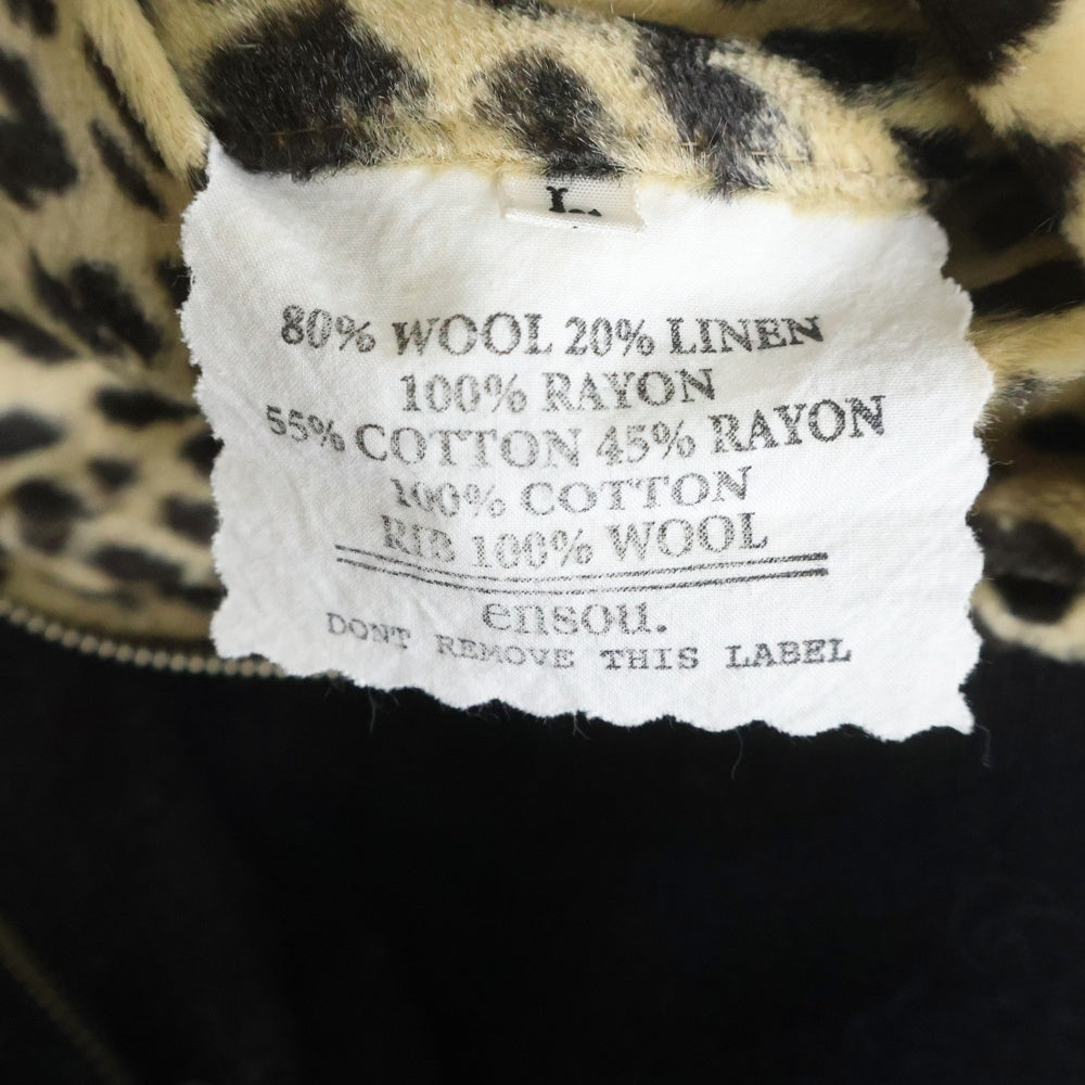 ensou.(エンソウ) 23SS RIVERSIBLE BOMBER JACKET レオパード ウールリネンカスリ リバーシブル ボンバージャケット ブルゾン ブラック/ブラウン
