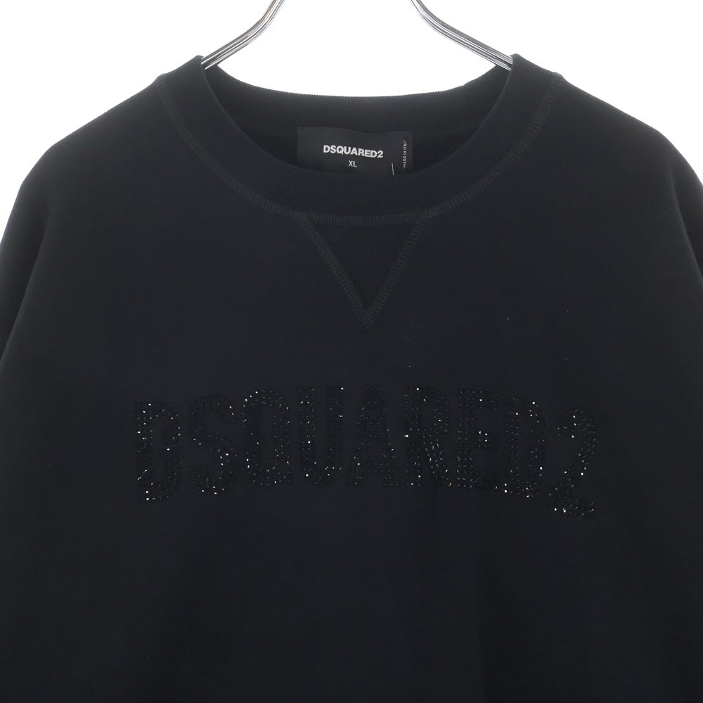 DSQUARED2(ディースクエアード) COOL FIT CREWNECK フロントラインストーンロゴ コットン クールフィット クルーネックスウェット トレーナー ブラック S74GU0836 S25516