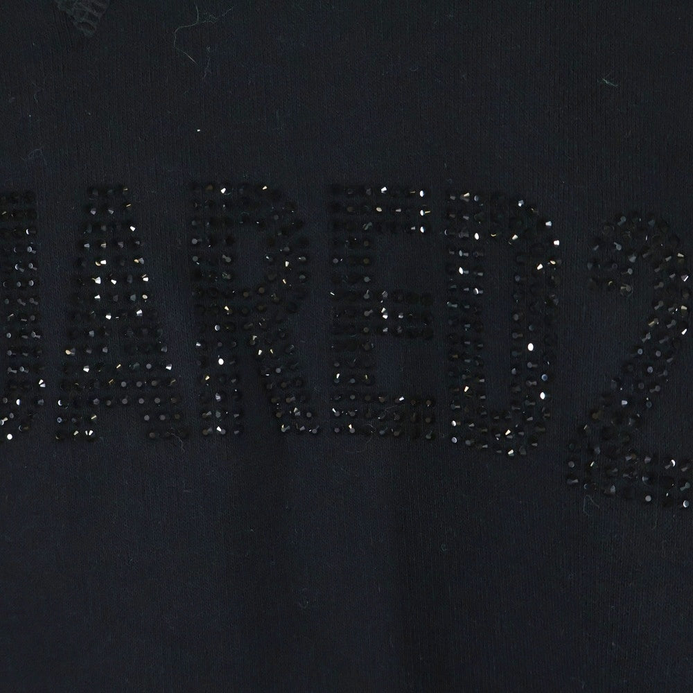 DSQUARED2(ディースクエアード) COOL FIT CREWNECK フロントラインストーンロゴ コットン クールフィット クルーネックスウェット トレーナー ブラック S74GU0836 S25516