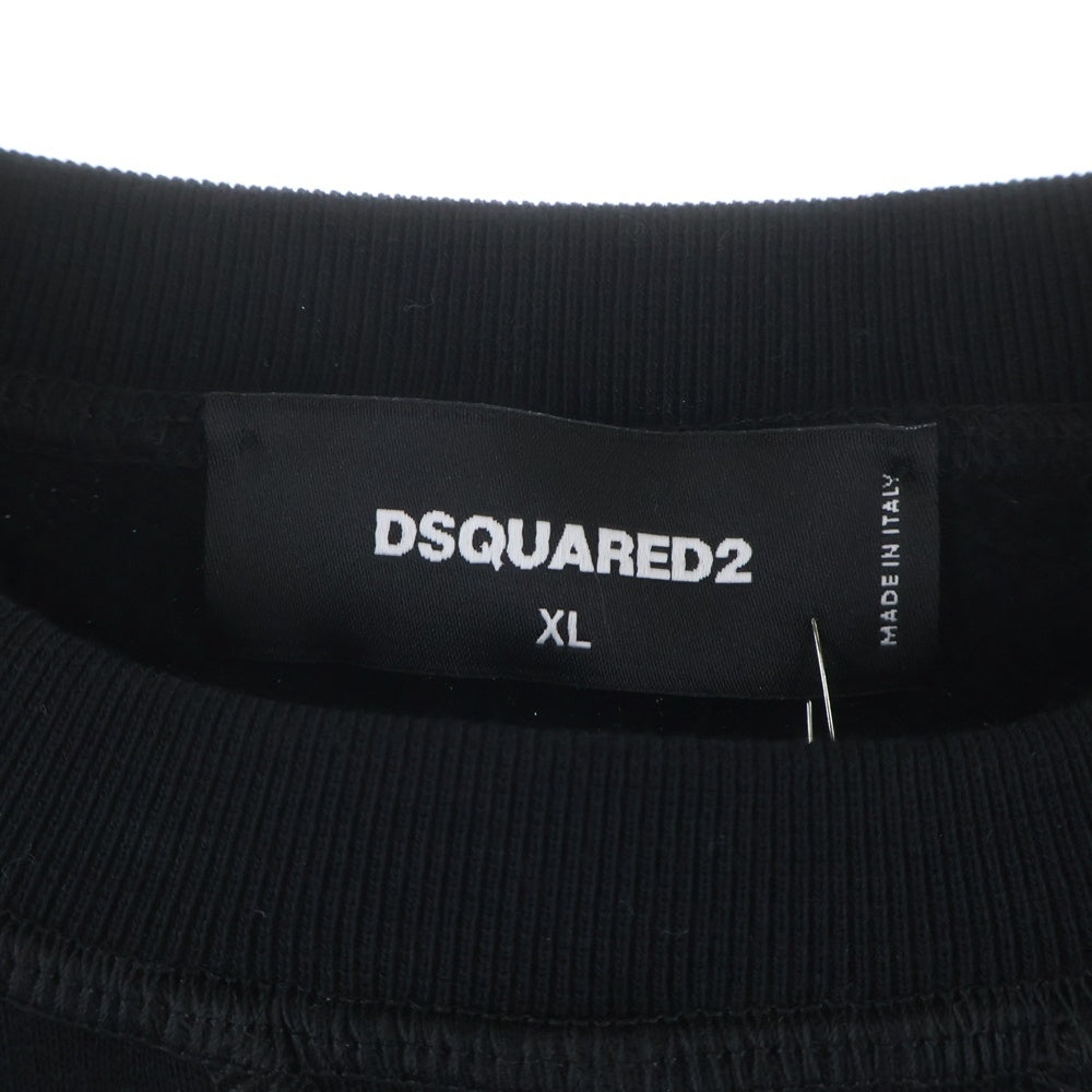DSQUARED2(ディースクエアード) COOL FIT CREWNECK フロントラインストーンロゴ コットン クールフィット クルーネックスウェット トレーナー ブラック S74GU0836 S25516