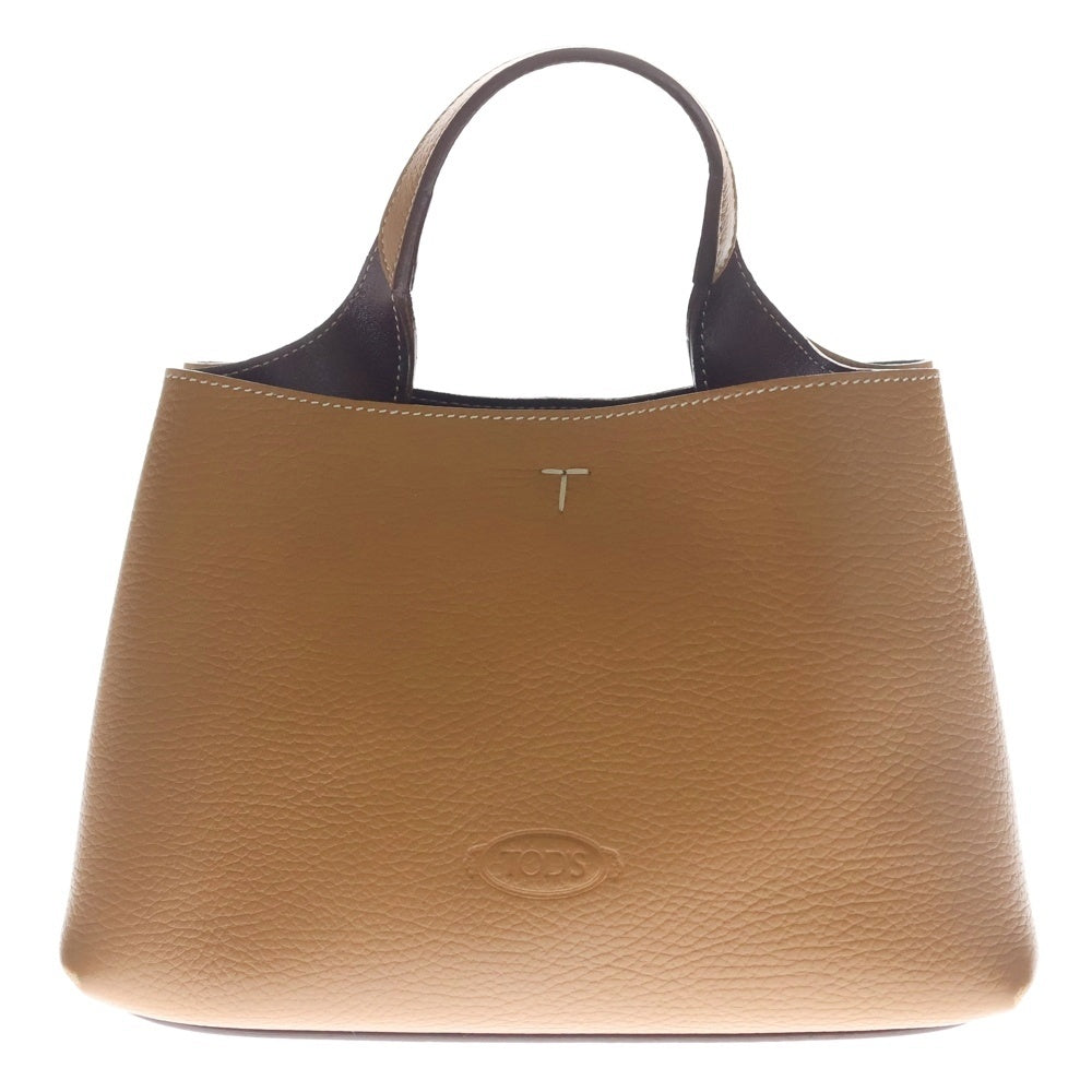 TOD'S(トッズ) Tタイムレス ロゴ刻印 2WAY レザーショルダーバッグ ハンドバッグ ブラウン レディース