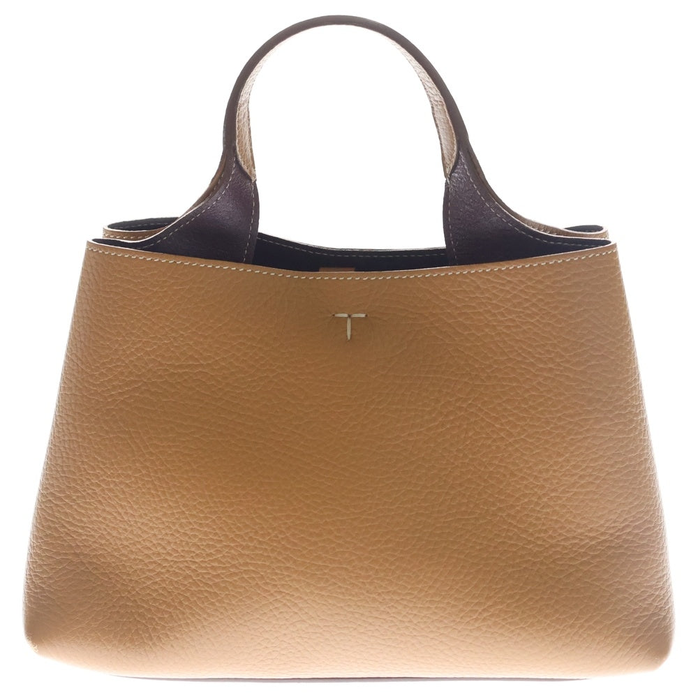 TOD'S(トッズ) Tタイムレス ロゴ刻印 2WAY レザーショルダーバッグ ハンドバッグ ブラウン レディース