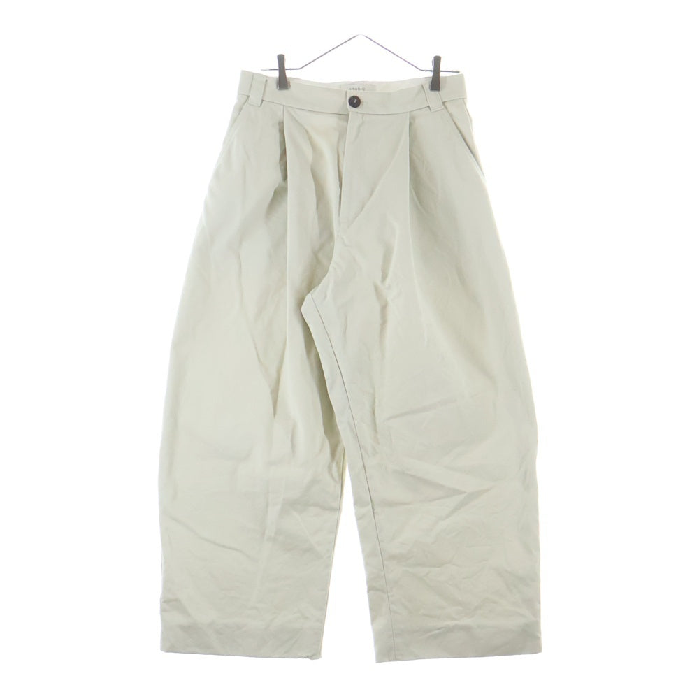 STUDIO NICHOLSON(スタジオニコルソン) SORTE PEACHED COTTON TWILL PANTS ピーチド コットンツイル ジップアップ ワイドパンツ アイボリー 51-10-721008