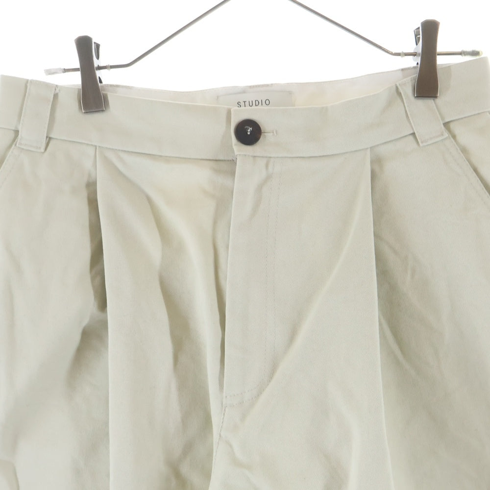STUDIO NICHOLSON(スタジオニコルソン) SORTE PEACHED COTTON TWILL PANTS ピーチド コットンツイル ジップアップ ワイドパンツ アイボリー 51-10-721008