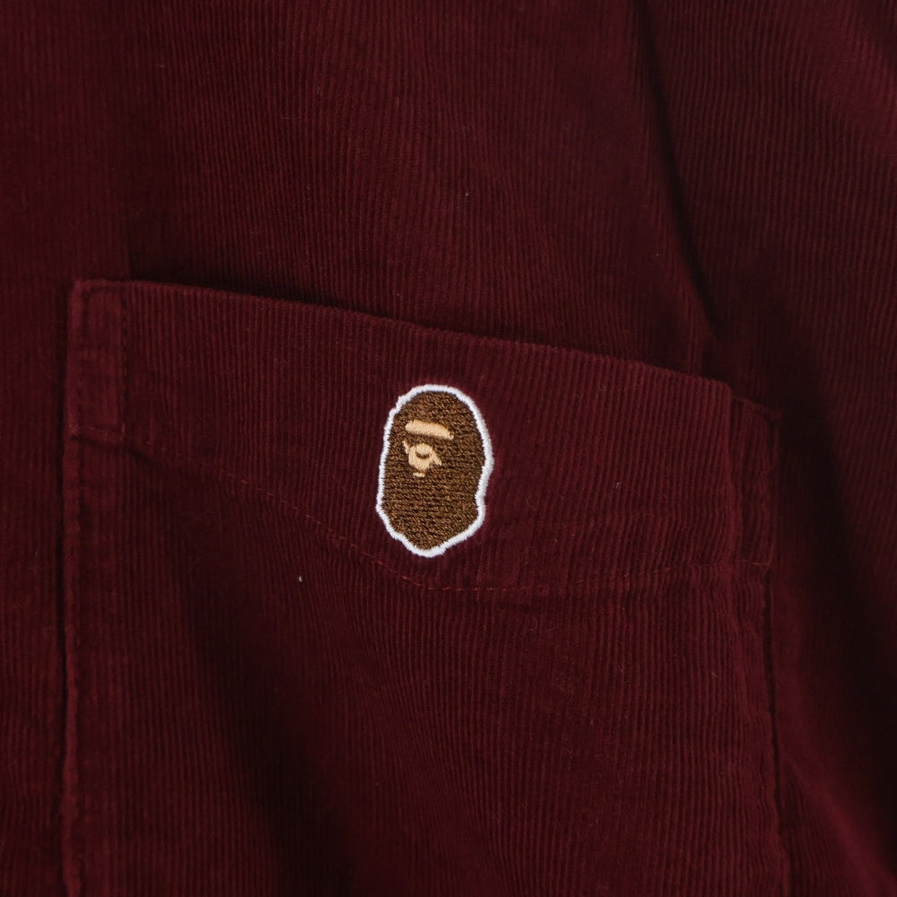 A BATHING APE(アベイシングエイプ) Ape Head Corduroy Shirt エイプヘッド コーデュロイ長袖シャツ バーガンディー 001SHJ801009M