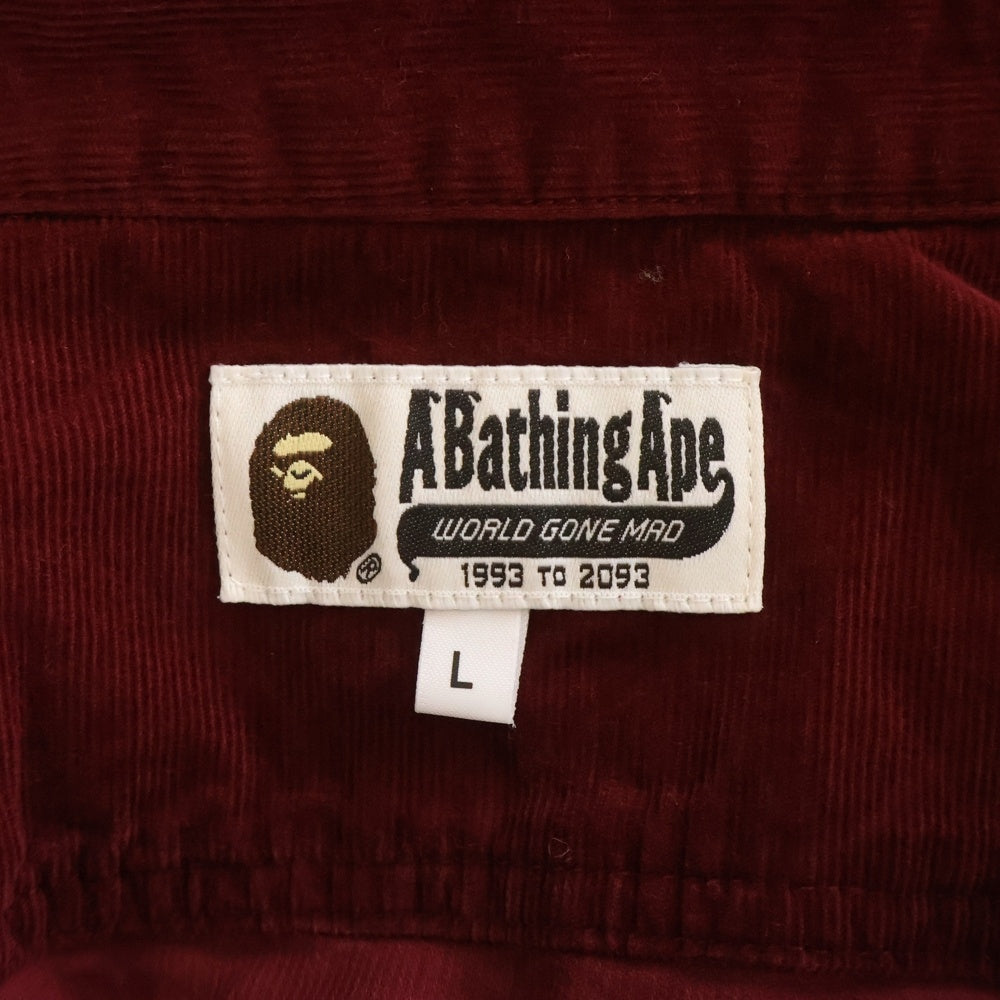 A BATHING APE(アベイシングエイプ) Ape Head Corduroy Shirt エイプヘッド コーデュロイ長袖シャツ バーガンディー 001SHJ801009M