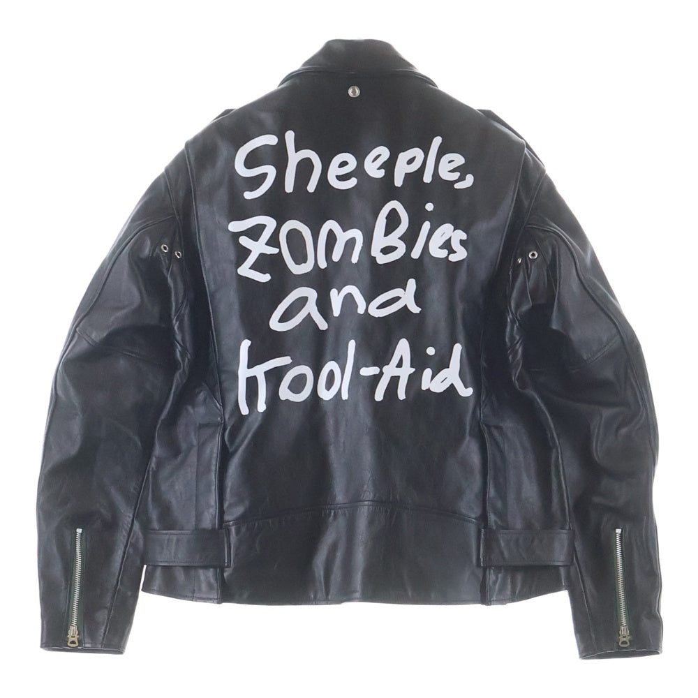 Sacai(サカイ) 22AW×MADSAKI×SCHOTT LEATHER BLOUSON マサキ ショット バックプリント ジップアップ ダブルレザーライダースジャケット ブラック 22-02878M