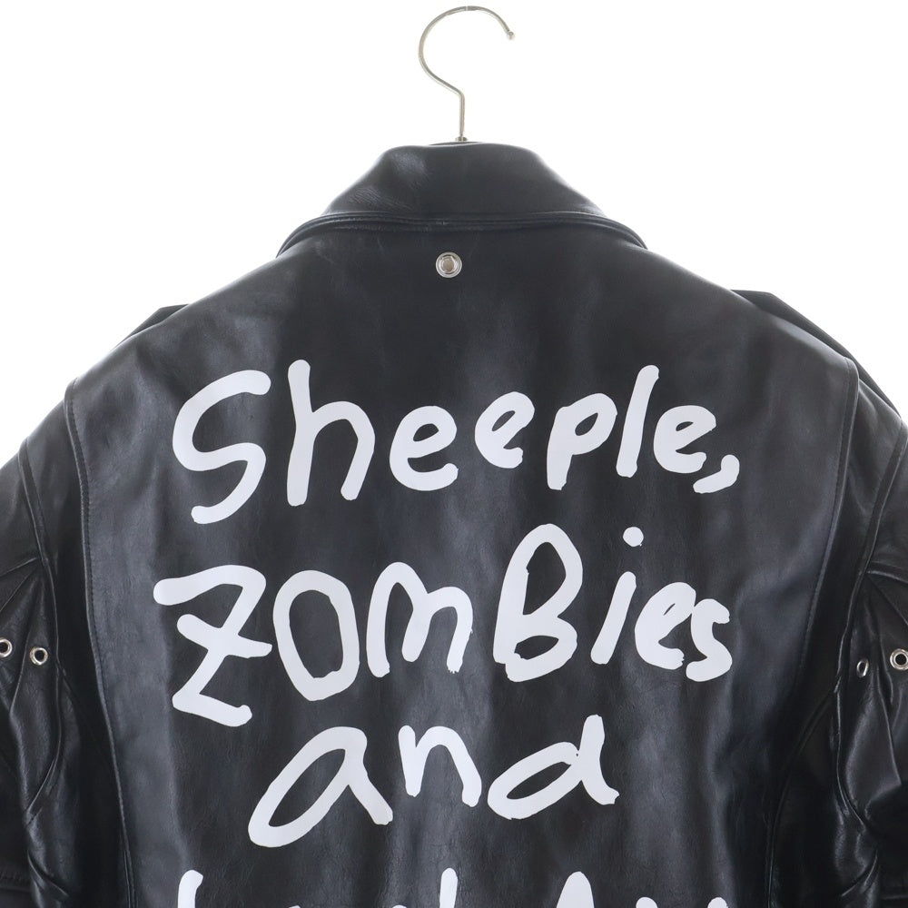Sacai(サカイ) 22AW×MADSAKI×SCHOTT LEATHER BLOUSON マサキ ショット バックプリント ジップアップ ダブルレザーライダースジャケット ブラック 22-02878M