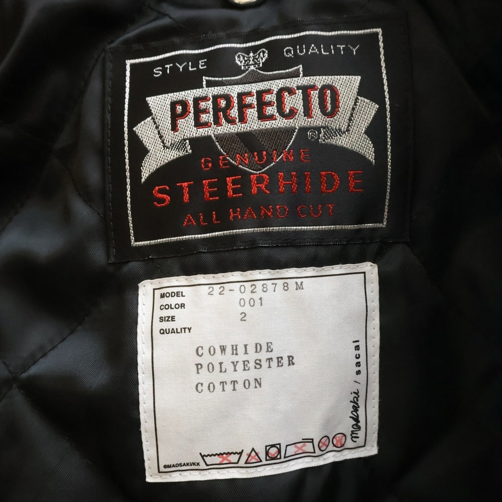 Sacai(サカイ) 22AW×MADSAKI×SCHOTT LEATHER BLOUSON マサキ ショット バックプリント ジップアップ ダブルレザーライダースジャケット ブラック 22-02878M