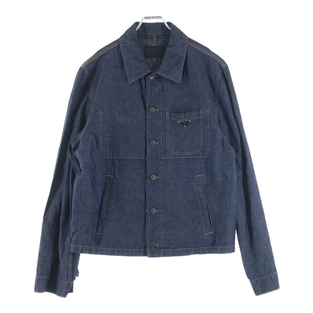 PRADA(プラダ) 24SS トライアングルロゴプレート デニムシャンブレージャケット ブルゾン インディゴ GEB254