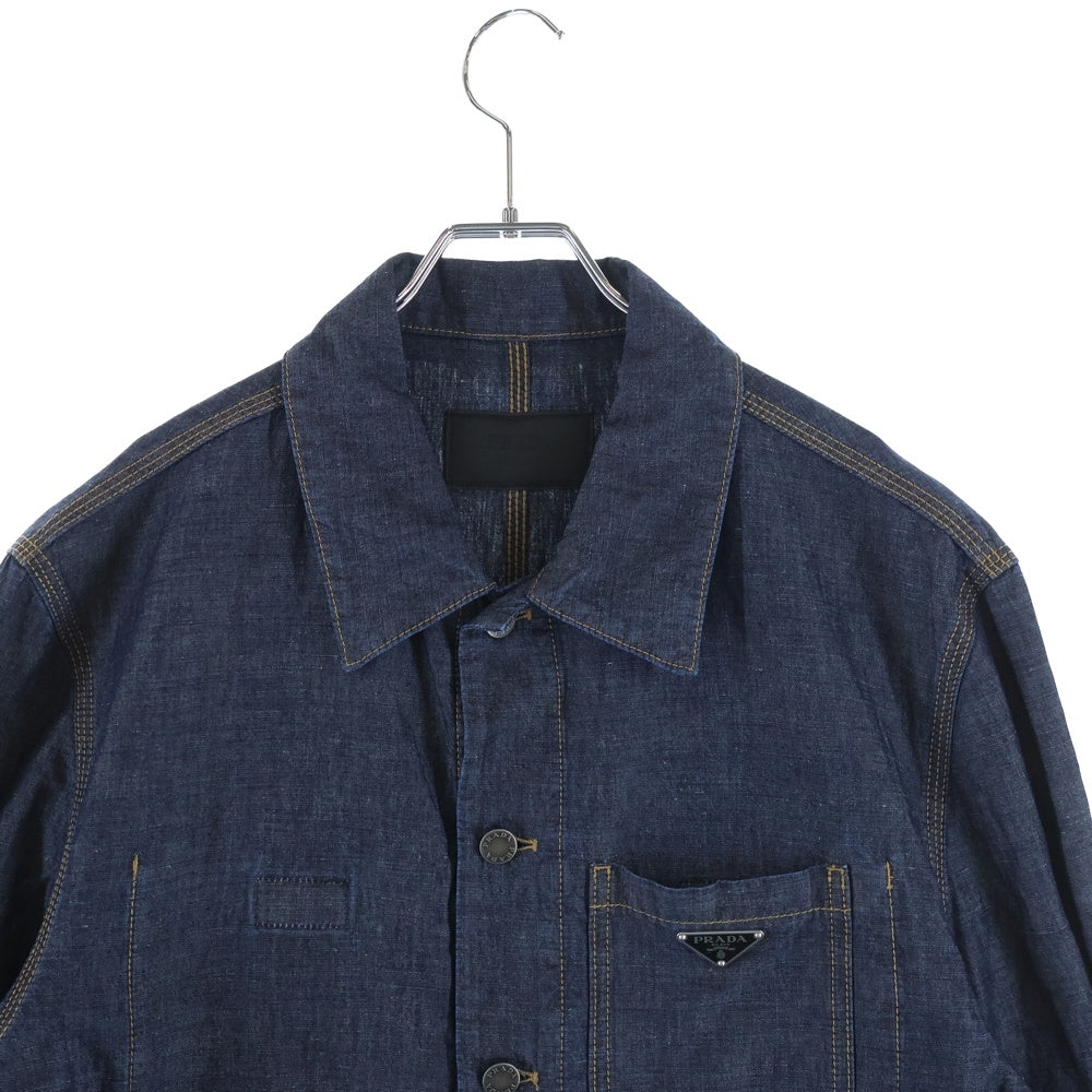 PRADA(プラダ) 24SS トライアングルロゴプレート デニムシャンブレージャケット ブルゾン インディゴ GEB254