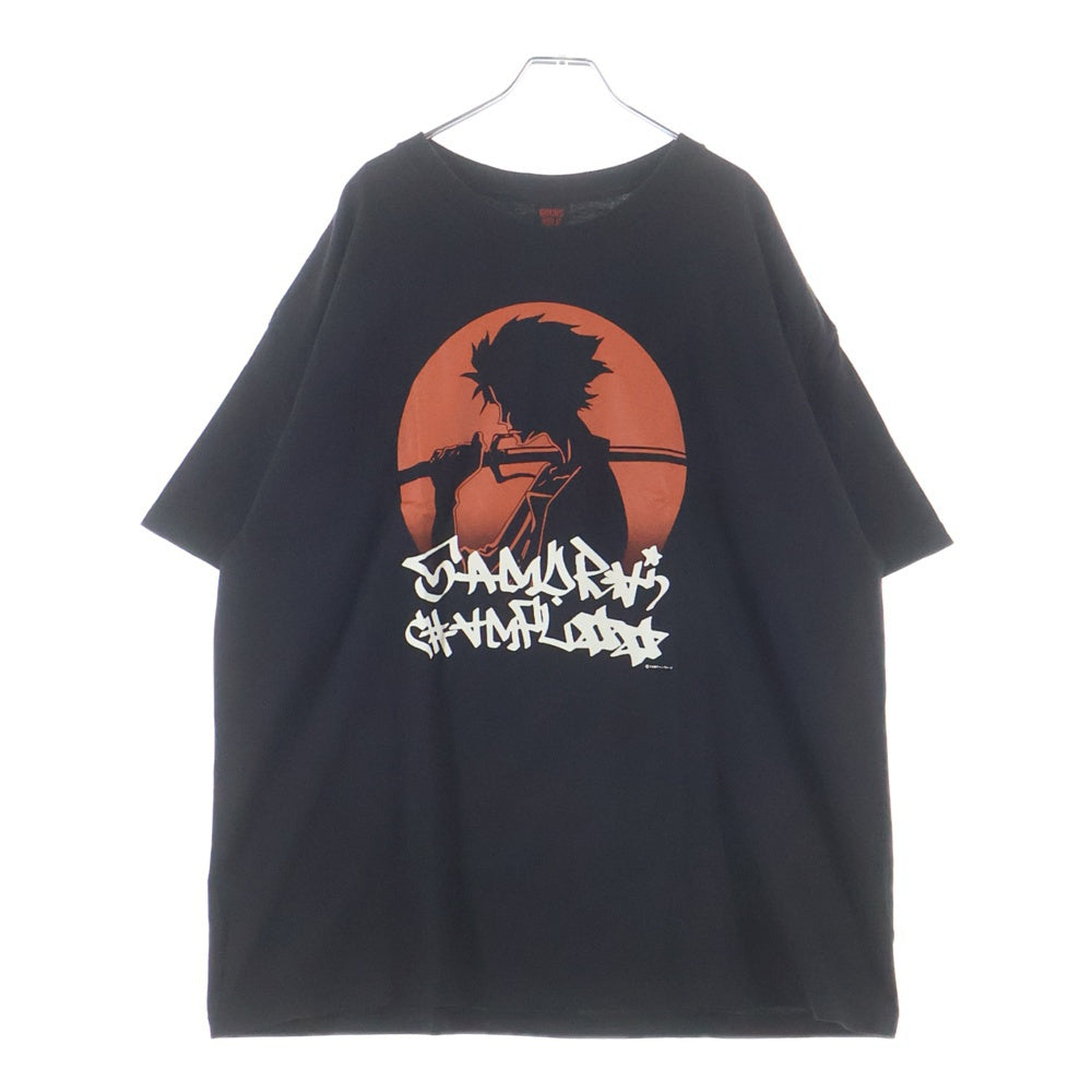 GEEKSRULE(ギークスルール) ×SAMURAI CHAMPLOO サムライチャンプルー シルクスクリーンプリント クルーネックプルオーバー 半袖Tシャツカットソー ブラック