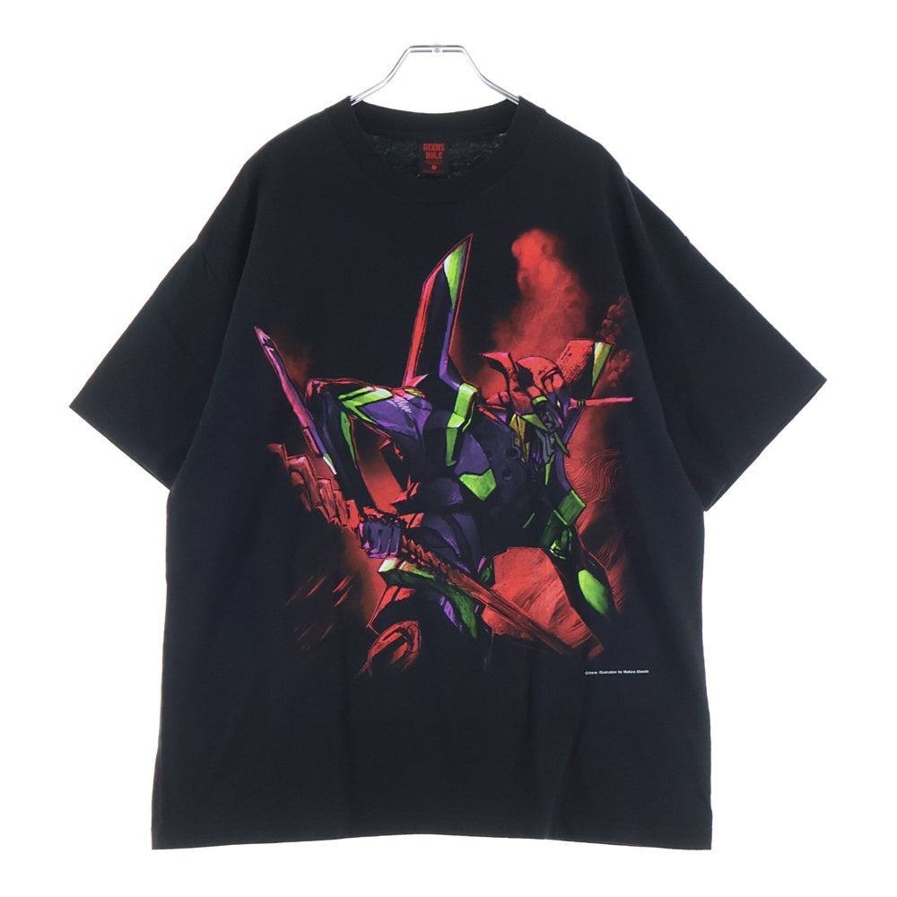 GEEKSRULE(ギークスルール) ×NEON GENESIS EVANGELION 新世紀エヴァンゲリオン 初号機 シルクスクリーンプリント クルーネックプルオーバー 半袖Tシャツカットソー ブラック