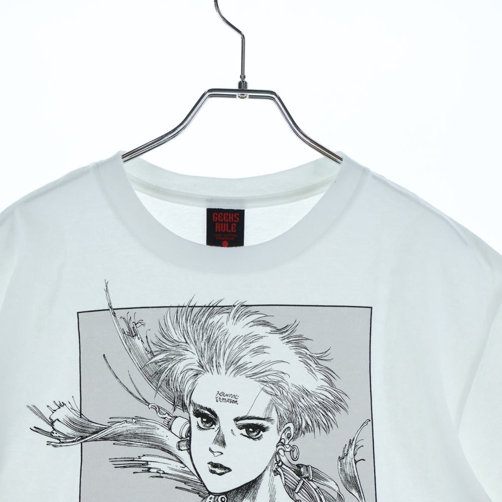 GEEKSRULE(ギークスルール) ×攻殻機動隊 GHOST IN THE SHELL 草薙素子 シルクスクリーンプリント クルーネックプルオーバー 半袖Tシャツカットソー ホワイト