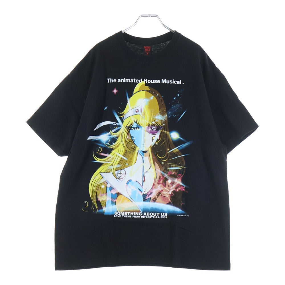 GEEKSRULE(ギークスルール) ×DAFT PUNK ダフトパンク ×松本零士 インターステラ5555 シルクスクリーンプリント クルーネックプルオーバー 半袖Tシャツカットソー ブラック