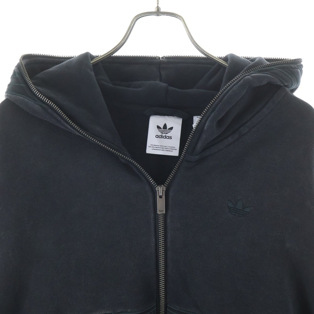 adidas(アディダス) ADILENIUM SEASON 3 アディレニウム シーズン3 ロゴグラフィックエンブロイダリー ウォッシュ加工 フルジップスウェットパーカー フーディー ブラック JZ5638