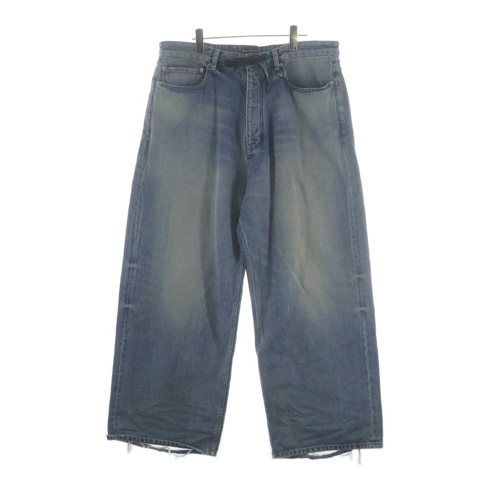 BALENCIAGA(バレンシアガ) 24SS OVERSIZE BAGGY DENIM PANTS ダメージ加工 ドローストリング オーバーサイズ ボタンフライ バギーデニムパンツ インディゴ 786643 TQW55