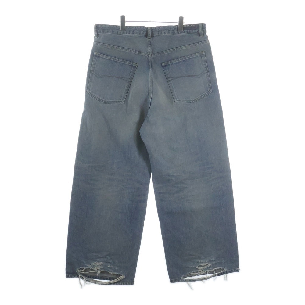 BALENCIAGA(バレンシアガ) 24SS OVERSIZE BAGGY DENIM PANTS ダメージ加工 ドローストリング オーバーサイズ ボタンフライ バギーデニムパンツ インディゴ 786643 TQW55