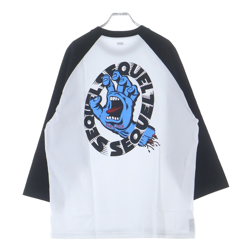 SEQUEL(シークエル) ×SANTA CRUZ RAGLAN WHITE ORIGINAL BODY COTTON サンタクルーズ フロントロゴ スクリーミングハンド ラグラン 七分袖Tシャツ SQ-25AW-SCRT-01