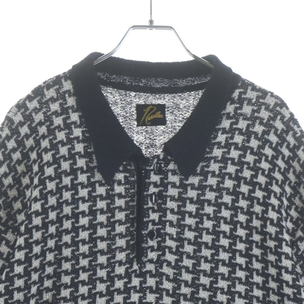 Needles(ニードルス) POLO SWEATER HOUNDSTOOTH ハウンズトゥース柄 半袖ポロシャツ ブラック MR323