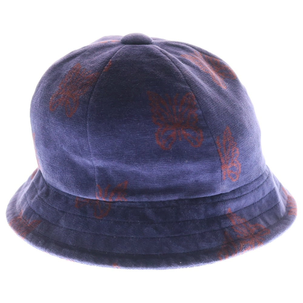 Needles(ニードルス) バタフライ 総柄 ロゴエンブロイダリー コットンベロア バケットハット 帽子 ネイビー LQ037