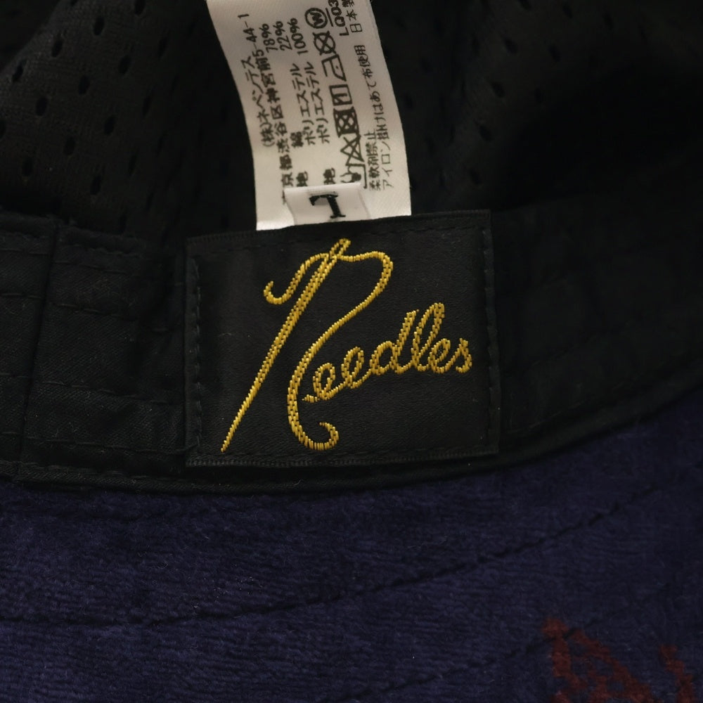 Needles(ニードルス) バタフライ 総柄 ロゴエンブロイダリー コットンベロア バケットハット 帽子 ネイビー LQ037