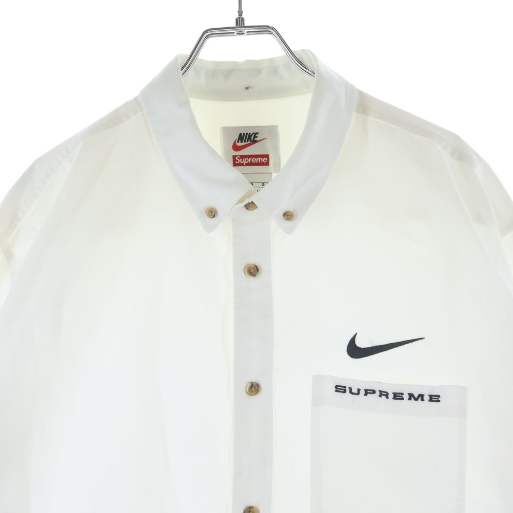 SUPREME(シュプリーム) 21SS ×Cotton Twill Shirt ナイキ ロゴエンブロイダリー レギュラーカラー コットン ツイル 長袖シャツ ホワイト DC1083-133
