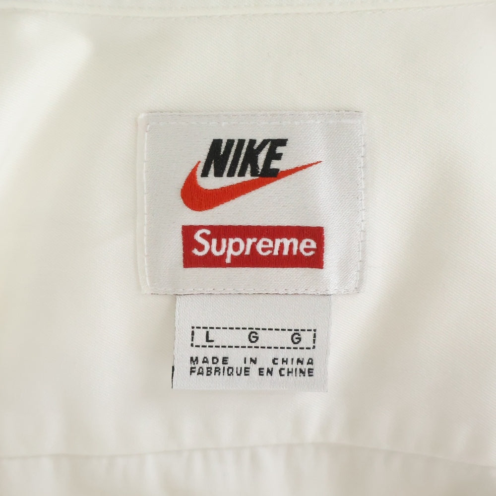 SUPREME(シュプリーム) 21SS ×Cotton Twill Shirt ナイキ ロゴエンブロイダリー レギュラーカラー コットン ツイル 長袖シャツ ホワイト DC1083-133