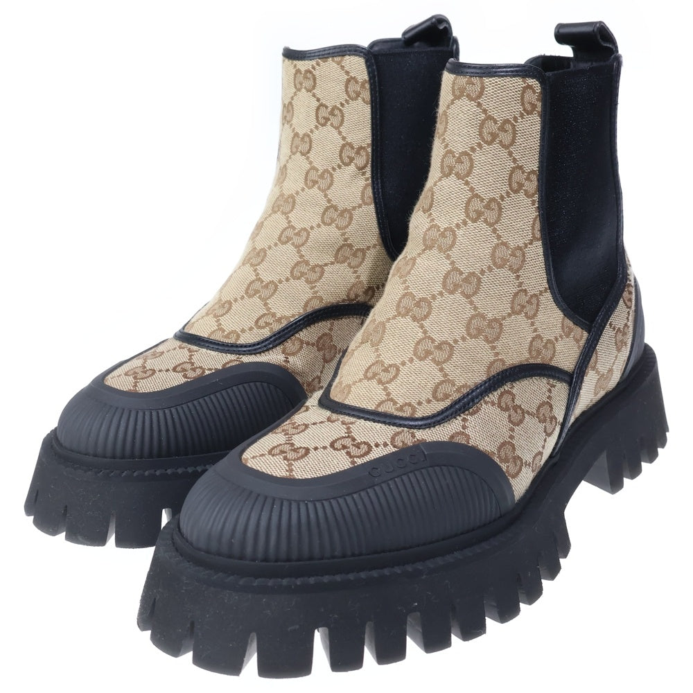 GUCCI(グッチ) GGキャンバス レザー シャークソール サイドゴアブーツ 739777