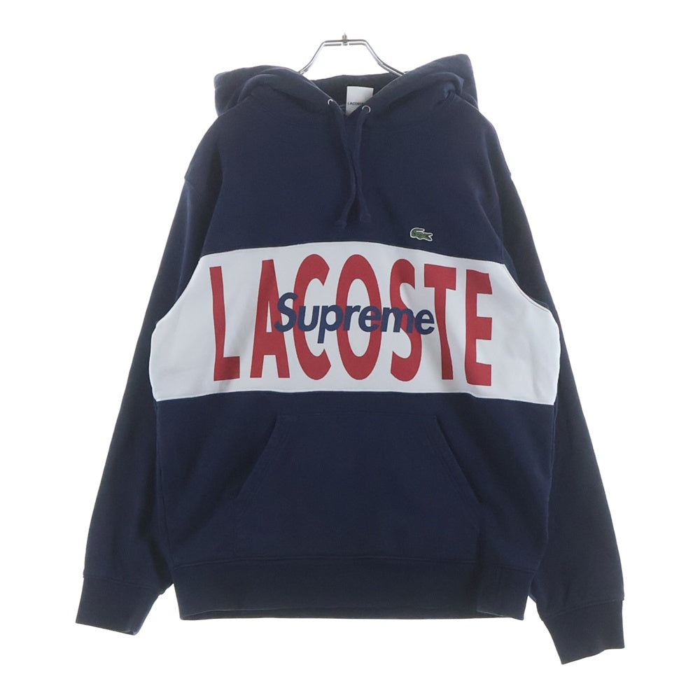 SUPREME(シュプリーム) 19AW ×LACOSTE LIVE Logo Panel Hooded Sweatshirt ラコステ ライブ ロゴパネル スウェット プルオーバーパーカー ネイビー SH1861