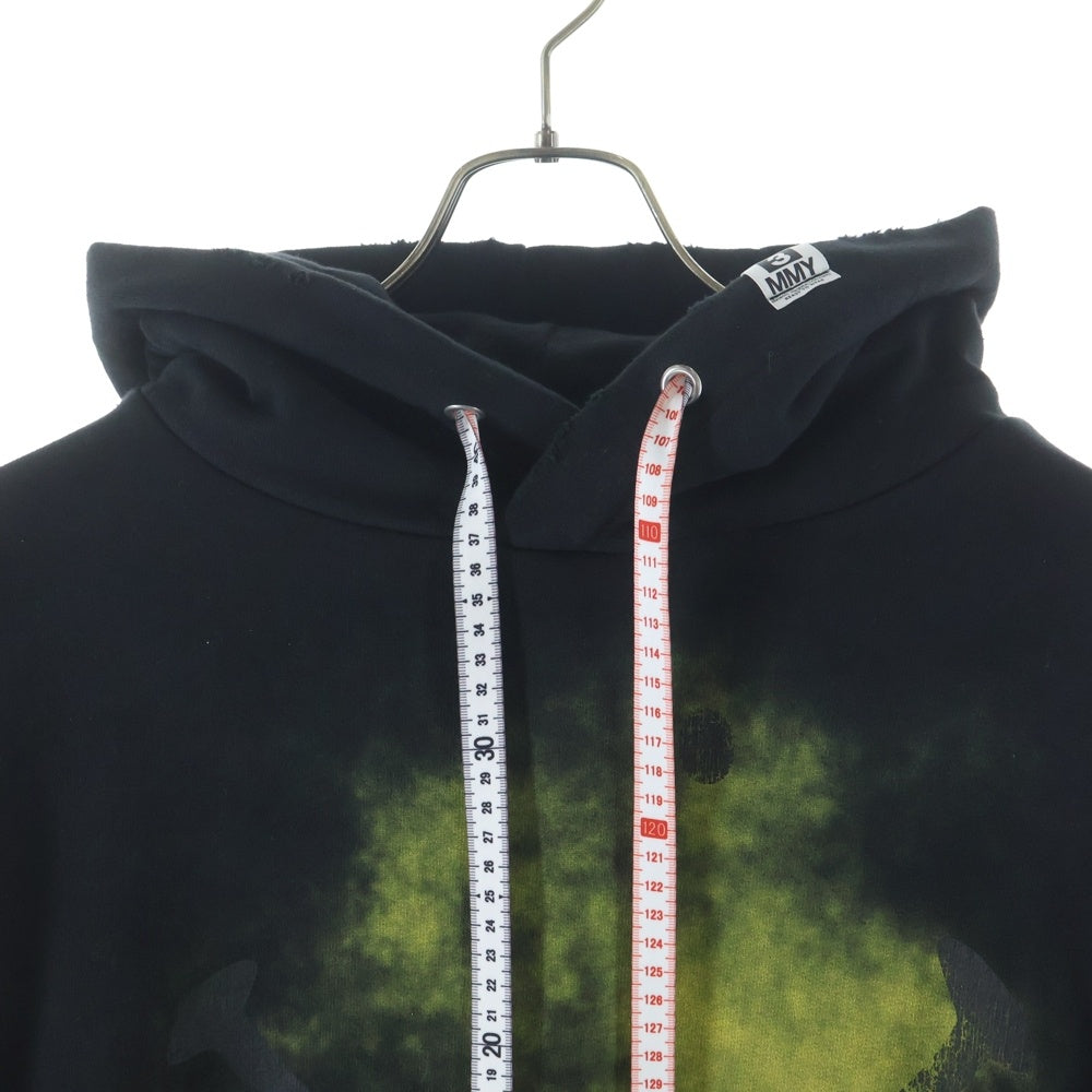MAISON MIHARAYASUHIRO(メゾンミハラヤスヒロ) Smily Face Print Distressed Hoodie スマイリーフェイスプリント プルオーバースウェットフーディー パーカー ブラック/イエロー K14HD741
