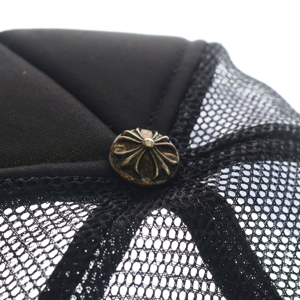 CHROME HEARTS(クロムハーツ) FUCK TRUCKER CAP レザーパッチ クロスボール 5パネル メッシュ トラッカーキャップ ブラック