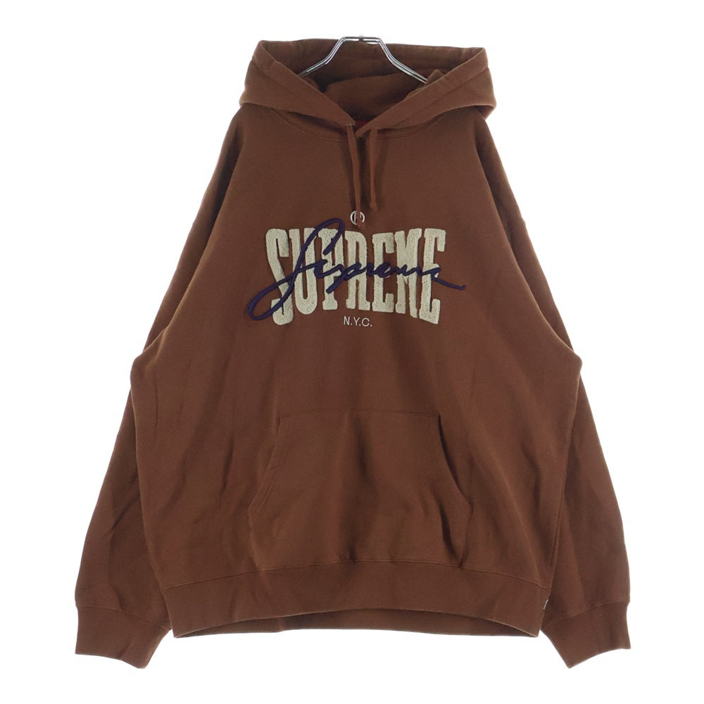 SUPREME(シュプリーム) 22SS Embroidered Chenille Hooded Sweatshirt フロントロゴ刺繍 スウェットプルオーバーパーカー フーディー ブラウン