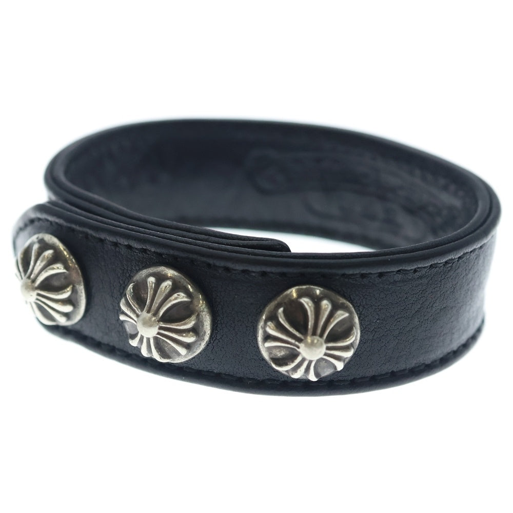 CHROME HEARTS(クロムハーツ) 3BTN 2SNP クロスボール 3ボタン2スナップ レザーブレスレット ブラック/シルバー BCA123