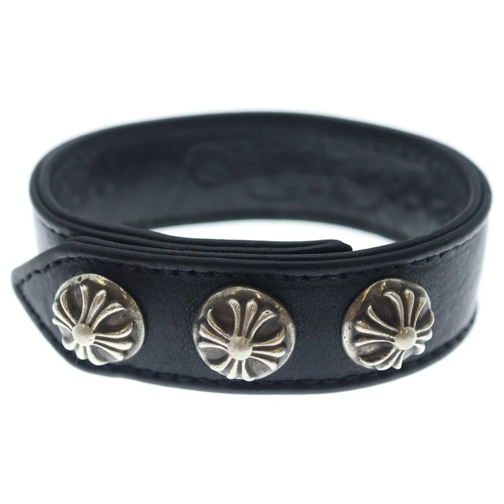 CHROME HEARTS(クロムハーツ) 3BTN 2SNP クロスボール 3ボタン2スナップ レザーブレスレット ブラック/シルバー BCA123