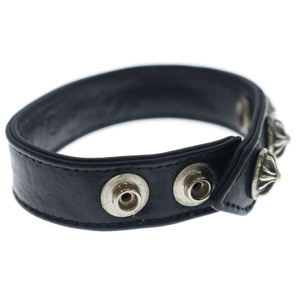 CHROME HEARTS(クロムハーツ) 3BTN 2SNP クロスボール 3ボタン2スナップ レザーブレスレット ブラック/シルバー BCA123