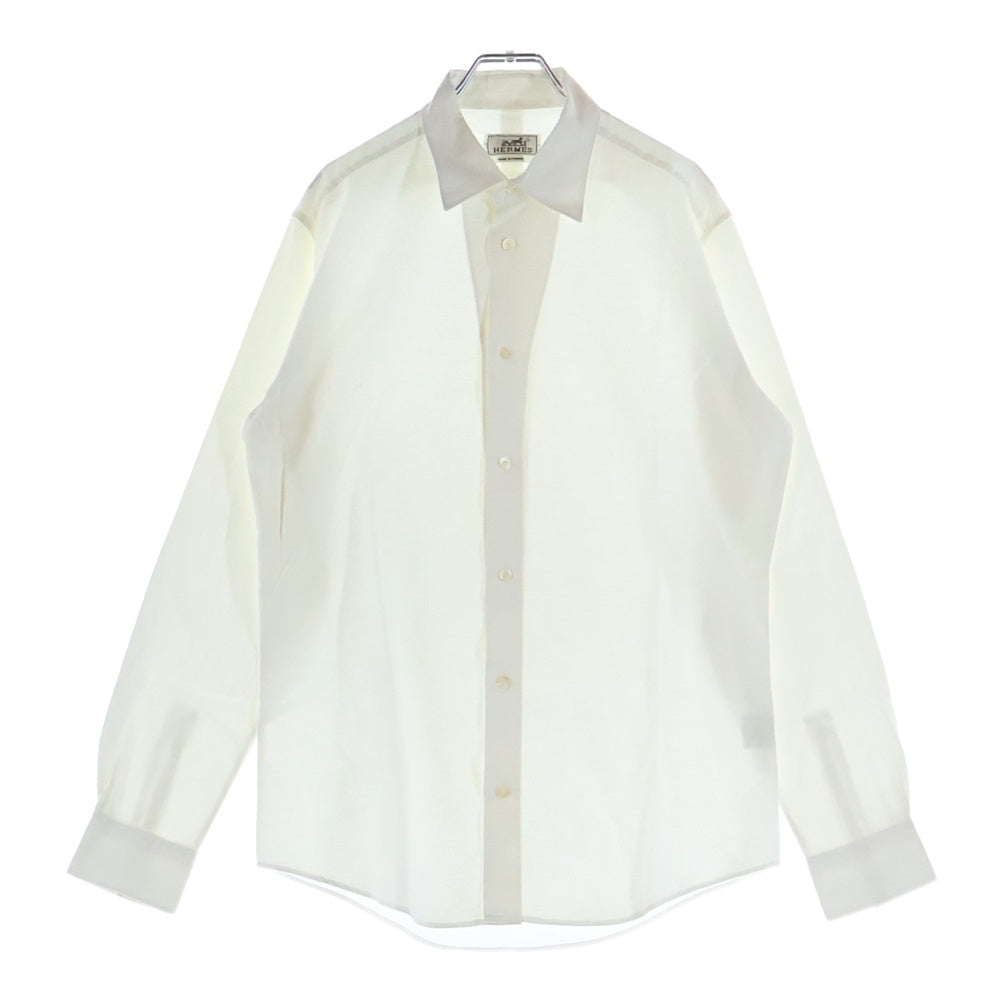 HERMES(エルメス) フランス製 レギュラーカラー ロングスリーブ コットンシャツ ホワイト