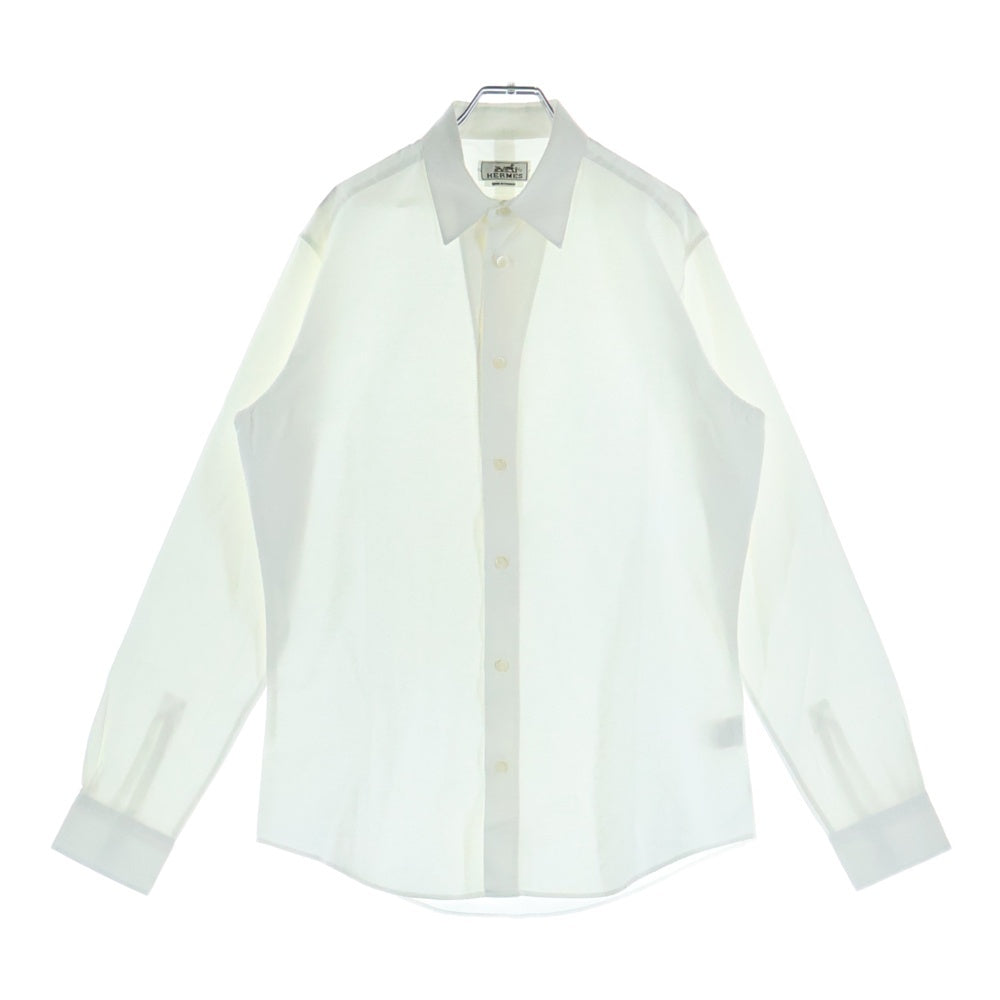 HERMES(エルメス) フランス製 レギュラーカラー ロングスリーブ コットンシャツ ホワイト