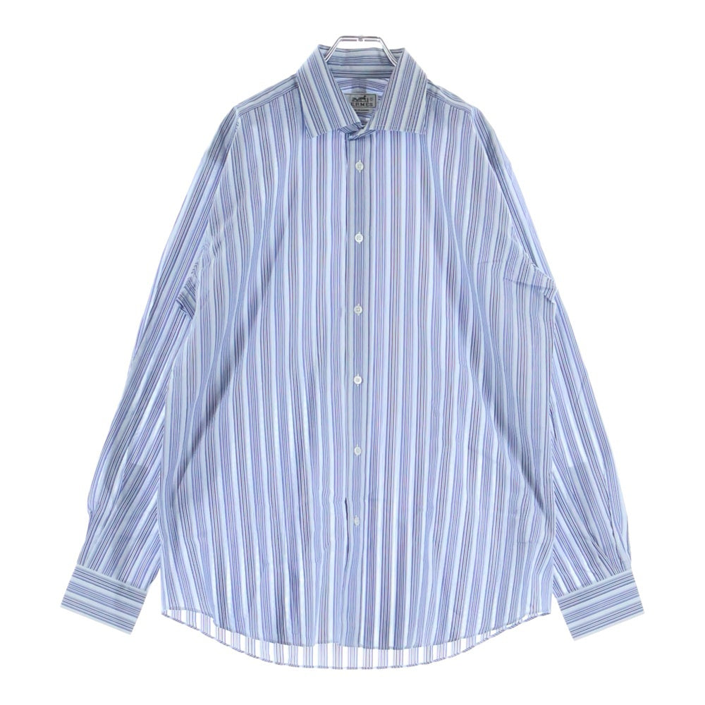 HERMES(エルメス) フランス製 ストライプ ロングスリーブ コットンシャツ ブルー