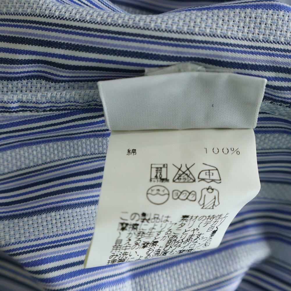 HERMES(エルメス) フランス製 ストライプ ロングスリーブ コットンシャツ ブルー