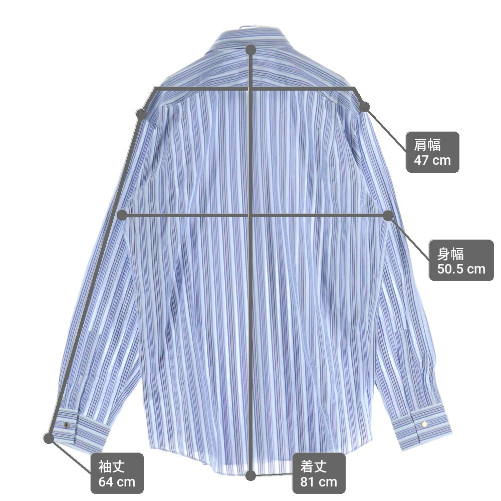 HERMES(エルメス) フランス製 ストライプ ロングスリーブ コットンシャツ ブルー