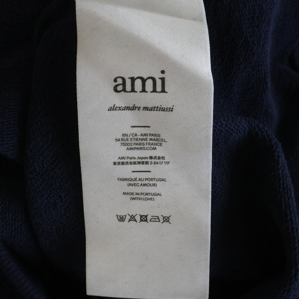 AMI Alexandre Mattiussi(アミアレクサンドルマテュッシ) ループバック オーガニックコットンフリース ロゴエンブロイダリー プルオーバーフーディー パーカー ネイビー BFUSW235730