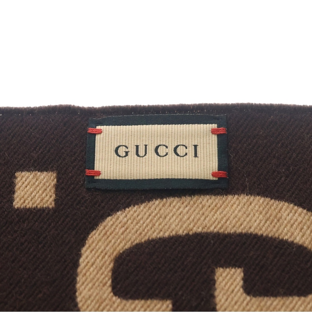 GUCCI(グッチ) GGジャカード ウールシルク スカーフ フリンジマフラー ブラウン 495592 4G350 レディース