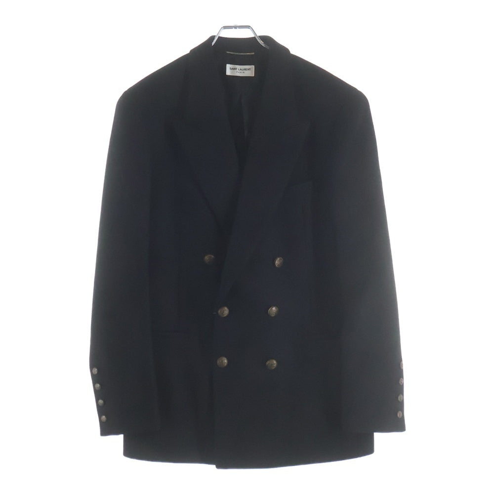 SAINT LAURENT PARIS(サンローランパリ) シルク メタルボタン ダブルブレスト ミドルコート ブラック 707006 Y2F64