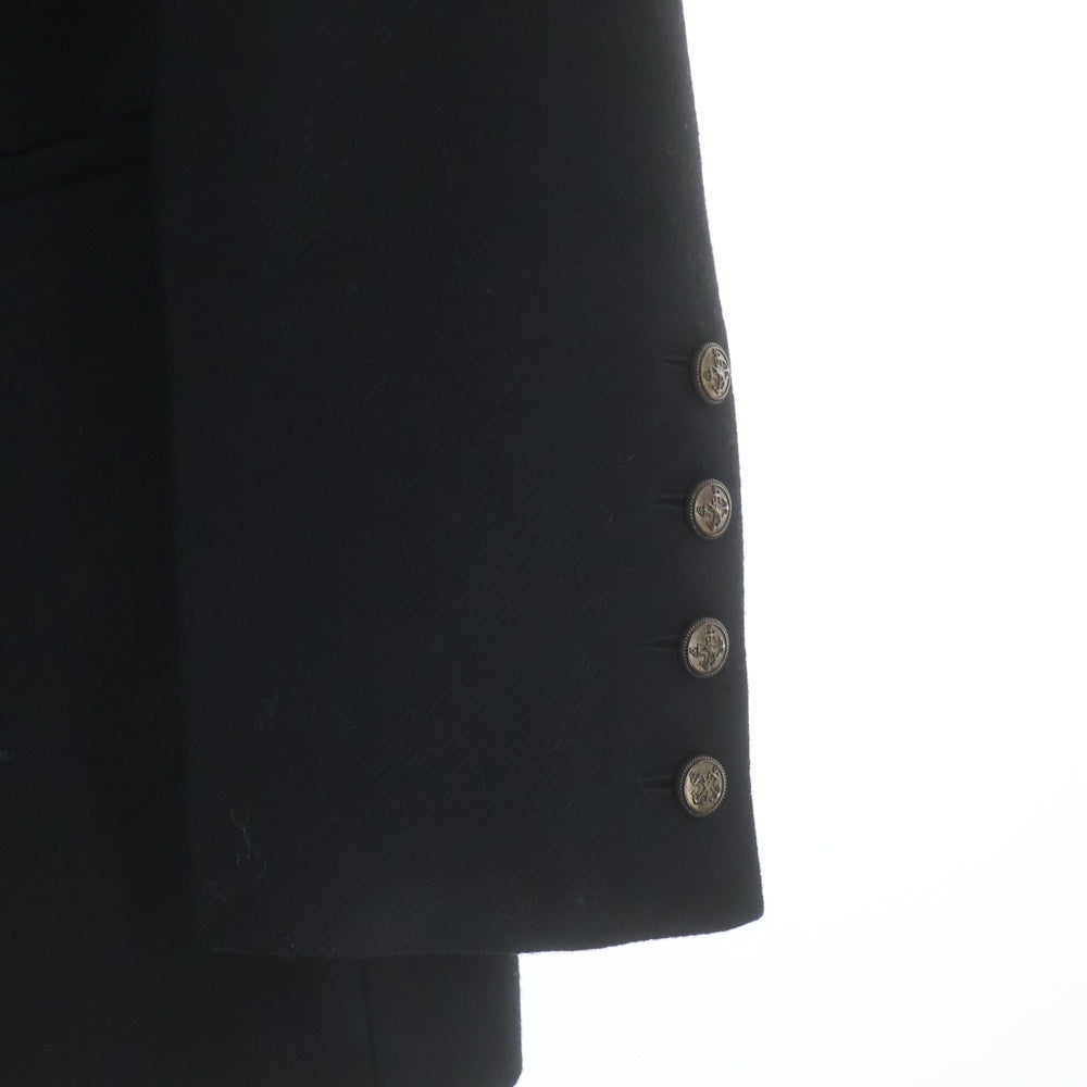 SAINT LAURENT PARIS(サンローランパリ) シルク メタルボタン ダブルブレスト ミドルコート ブラック 707006 Y2F64