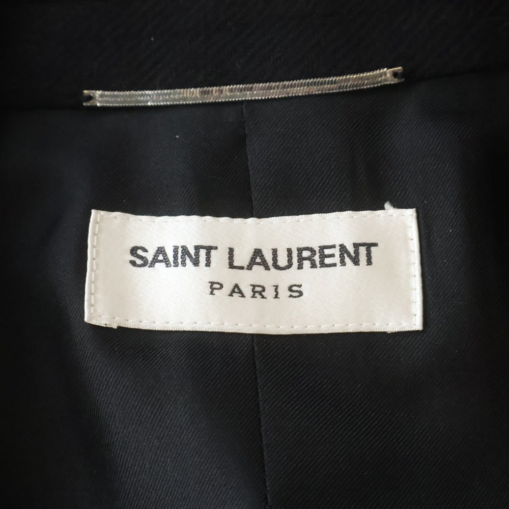 SAINT LAURENT PARIS(サンローランパリ) シルク メタルボタン ダブルブレスト ミドルコート ブラック 707006 Y2F64