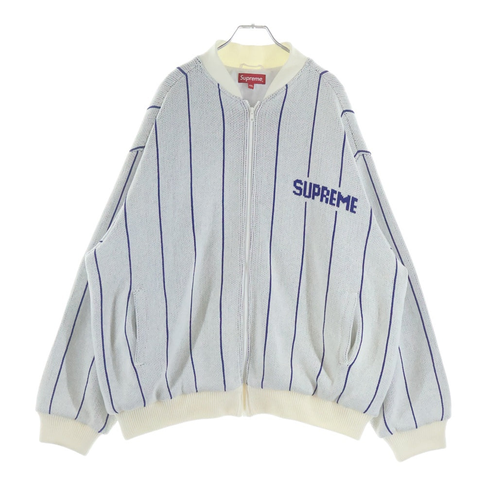 SUPREME(シュプリーム) 23SS Pinstripe Varsity Zip Up Sweater ピンストライプ バーシティ ジップアップスウェット ホワイト